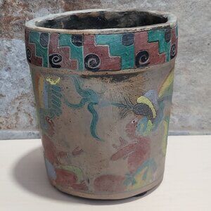 Clay Mayan Unglazed Painted Vase Pot Vessel Pottery